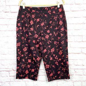 Spenser Jeremy Petites Sz 20 Floral Print Capri Cropped Pants Brown Salmon Pink